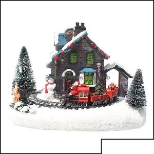 Objetos decorativos Figuras da casa Acentos Decoração Garden Christmas Village Light Lights Small Train House liquidado