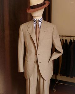 Garnitury męskie est przyczyny khaki lniane mężczyźni na notatce lapel szczupły fit groom jajecznica balsowa masculino niestandardowe Blazer 2 szt. Kurtka spodnie