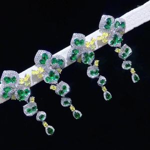 Dangle Earrings Designer Original Irregular Long Inlaid With Emerald Crystals Luxurious And Elegant Women's Jewelry