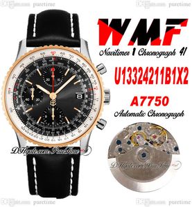WMF U13324211B1X1 ETA A7750 Automatic Chronograph Mens Watch Two Tone Rose Gold Black White Dial Leahter Strap With White Line Super Edition Watches Puretime H8