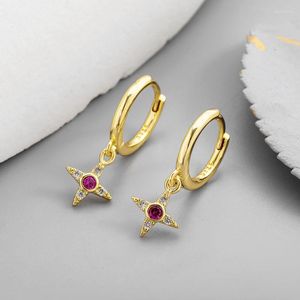 Hoopörhängen Fashion Star Cross Red Zircon Stone Tiny Huggies Simple Earring Piercing Female Ear Hoops Accessories smycken