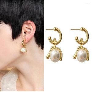 Stud Earrings Kshmir Retro Geometric Irregular Round Pearl Gold C Glyph Female Hanging Jewelry Hook Type Of