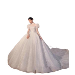 2023 연인 레이스 볼 가운 웨딩 드레스 무슬림 긴 스팽글 플러스 크기 신부 가운 진짜 사진
