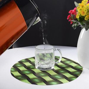 Table Mats 4Pcs Printed Bamboo Pattern Kitchen Placemat Dining PVC Pad Bowl Cup Mat 30 30cm Round Placemats Home Deco