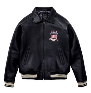 Röd gul bomberjacka USA -storlek Avirex Casual Athletic Thick Sheepskin Leather Flight Suit Macai