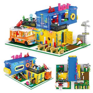 Blocks City Street View Creative Bar Building Block Ideas Container Bar Commercial Architecture Brick Assembly Toys For Children Gifts T221028