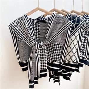 Scarves Black And White Houndstooth Plaid Shoulders Small Shawl Spring Autumn Knitted Scarf Female Decorative Fake Collar Waistcoat