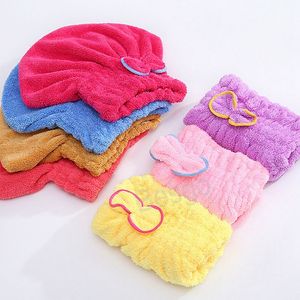 Coral Fleece Bath Cap Magic Hair Torking Turban Wrap Handduk Hattar Vattenabsorption Snabbt torrt badkåpor Söta båge Make Up Handdukar BH7850 TYJ