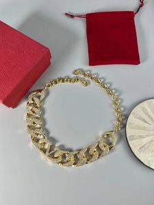 Luxus V Designerketten Halskette Kristall Kupfer mit Karat Gold plattiert runden dicke Kettenhärsel für Frauen Schmuck