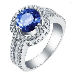 Anéis de casamento Hainon Silver Color Elegante Blue Stone Vintage Mulheres Anel simples Engajamento de design para jóias de moda de presente de Natal