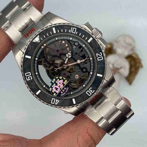 R ol ey Dial Dp Model Quality Skeleton Asia Mechanical Movement Mens Wristwatches 44mm Transparent Automatic Watches03xh IGAM