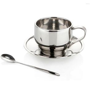 Mugs Stainless Steel Coffee Cups Set / Tea With Saucer Double-deck