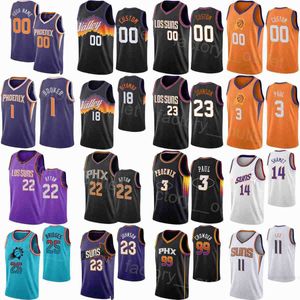 Zarobiona ikona koszykówki Klasyczna drukowana Josh Okogie Jersey 20 Bismack Biyombo 18 Cameron Payne 15 Dario Saric 9 Landry Shamet 14 Damion Lee 11 Edycja Orange Purple