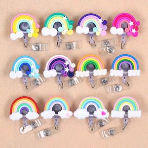 Nyckelringar Colorf Rainbow Infällbart Badge Reel Student Nurse Tal Typ Exhibition ID Namn Kort Holder Office Supplies Drop Delivery 2 SMTJG