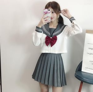 Completi di abbigliamento TUTE UNIFORMI GRIGIO BIANCO 3 LINEE TR Ragazze giapponesi JK School Girls Sakura Ricamato Alta Donna Novità JKL031