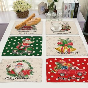 Table Mats Christmas Day Kitchen Placemat Dining Santa Claus Tea Cotton Linen Pads Bowl Cup Home Decor