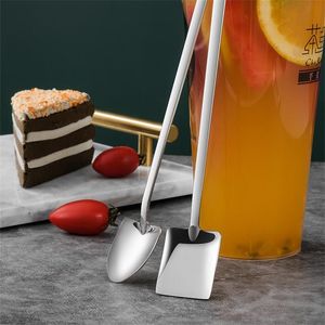 304 Stainless Steel Spade Shaped Spoon Long Handle Ice Cream Dessert Spoons Coffee Stirring Creative Shovel Spoon Kitchen Tablewares at E3