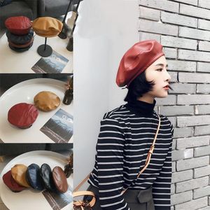 Berets Damen Retro Leder Baskenmütze Wintermode Damen Hüte Französische Kappen Maler