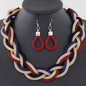 Necklace Earrings Set Vintage Women's Boho Braided Jewelry Color Chain Twist Spray Paint Choker & Banquet Party