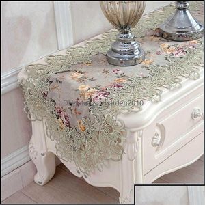 Table Runner Cloths Home Textiles Garden Flag Flower Embroidered Green Top Elegant Europe Lace Pastoral Print Decoration Ote5C