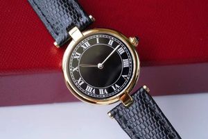 Charm Women Roman Number deve assistir vintage 18k Gold Black Leather Watch Feminino Geom￩trico C￭rculo de Quartz Rel￳gio Lady Rel￳gio 30mm de 30 mm