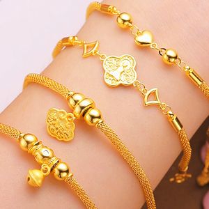 Boutique Little Bell Lady Bracelet Chain Perfect 18K Yellow Gold cheio de joias versáteis de pulseira de punho de bloqueio dourado