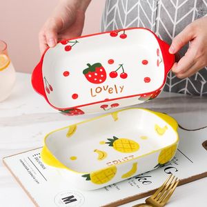 Dinnerware Sets Creative Microwave Oven Ceramic Bakeware Double Ear Anti-scalding Cute Fruit Plate Household Children's Kitchen