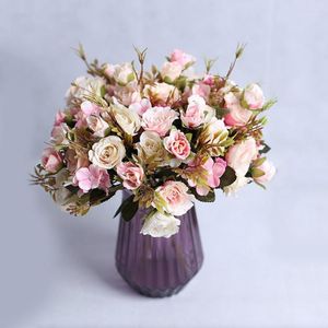 Decorative Flowers 30Cm 10 Head Artificial Flower Pink Rose Fake For Wedding Bridal Bouquet Birthday Party Desk Decor Decorations