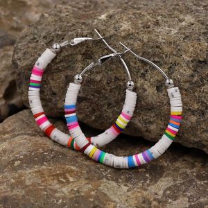 Hoop Earrings Bohemian Round For Women Colorful Polymer Clay Spacer Beads Statement Jewelry Accessories Gift
