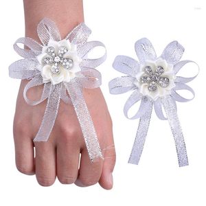 Decorative Flowers Brides And Sisters Wrist Flower Crystal Pearl Simulation Men's Women's Corsage Suit Party Wedding Supplies T056