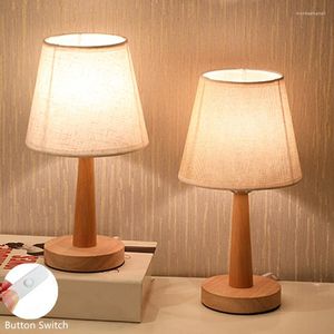 Bordslampor 1pc Creative LED Bedside Lamp Home Decorative USB Nattljus med tyg Lampskärms träbas
