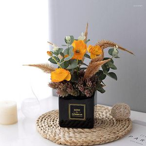 Dekorativa blommor Simulering Orange Flower Art Living Room Decoration Bouquet Artificial Dried Home Decor Wedding Decorations Festlig