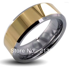 Wedding Rings Buy Discount Price USA Selling 8MM Men&Womens Golden Beveled Two Tone Tungsten