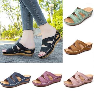 Slippers Ladies Sandals Wedge Heel Platform Peep-Toes Shoes Multicolor Embroidered For Women