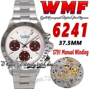 Paul Newman ST91 manuell lindande kronograf MENS Titta på WMF WM6241 1967 Rare Vintage Whitedial Red Subdial Oystersteel Armband Super Edition Eternity Watches N5C