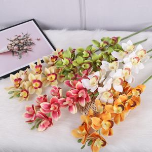 Decorative Flowers 10heads Cymbidium Dancing Orchid Artificial Home Living Room Floral Arrangement Decor Wedding Party Plant Wall Material
