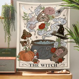 Wandteppiche The Witch Tarot Card Tapisserie Wandbehang Retro Witchy Boho Cottage Core Home Decor Hippie Pilz Teppich Dekoration