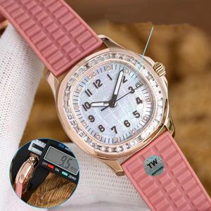 Elegante orologio meccanico da donna con catena automatica Super Movement 9015-CAL324 Anello da 35,6 mm con cinturino in caucciù Crystal Diamond Fucsia elegante orologio di design