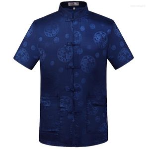 Herr t -skjortor kinesiska traditionella satin mandarin krage drake skjorta silkeslen tang kostym kläder toppar stor storlek 4xl