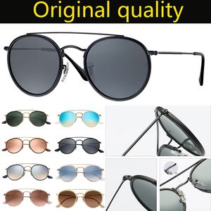 Óculos de sol da moda feminino redondo ponte dupla óculos de sol feminino masculino lentes de proteção uv com estojo de couro de alta qualidade e pacote de varejo