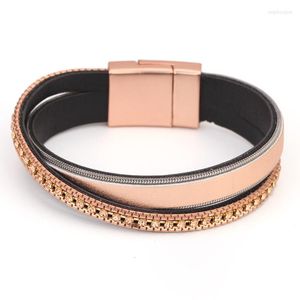 Bangle Women Bohemian Bracelet PU couro Rhinestone Frase Magnetic Recurt 2022 Jóias de moda