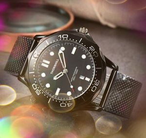 En iyi marka mens kronometre saatler 43mm basit kadran tasarımcı saat paslanmaz çelik örgü kuvars takvimi ithal kristal ayna kol saatleri orologio di lusso