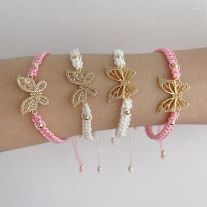 Charm Bracelets 5Pcs/Lot Handmade Cubic Zircon Pierced Butterfly Braided Rope