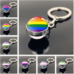 Parti Favor Eşcinsel Gurur Gökkuşağı Bayrağı Anahtarlık Lezbiyen LGBT Gurur Cam Dome Çift Taraflı Kolye Anahtar Zinciri Çift Sevgililer Günü Hediyesi