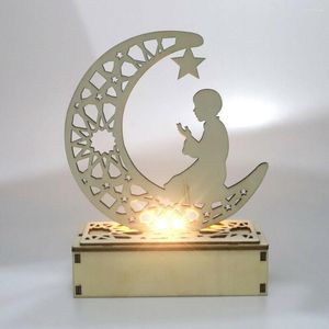 Lampy stołowe Muzułmańskie islamskie światło LED Drewniany Mubarak Ramadan Moon Night Castle Lampa wystrój kreatywny dar rzemiosły rrr1261