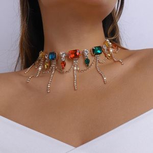 Pendant Necklaces KMVEXO Baroque Colorful Crystal Geometric Collar Choker Necklace Bridal Women Wedding Party Rhinestone Tassel Jewelry