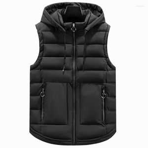 Gilet da uomo 2022 Marca Autunno Inverno Giacca senza maniche Gilet nero da uomo con cappuccio Classico caldo con cerniera spessa Gilet imbottito in cotone solido