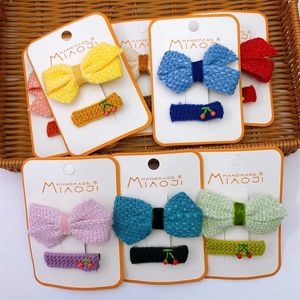 Autumn New Fashion Children's Cute Colorful Wool Bow Hairpins Korean Sweet Girl Princess Cherry Duckbill Clip Headwear