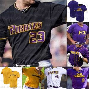 College Baseball Wears Baseball jerseys ECU East Carolina Pirates 4 Lane Hoover 14 Jake Agnos 18 Packard 19 Alec Burleson 42 Spencer Brickhouse white purple