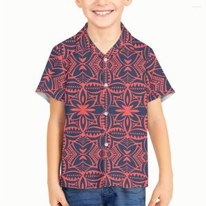 Herren-Freizeithemden, Persönlichkeitsdruck-Hemd, Polynesian Tribal Samoan Traditional Floral, Kinder, Kurzarm, Button-Down, Jungen, V-Ausschnitt